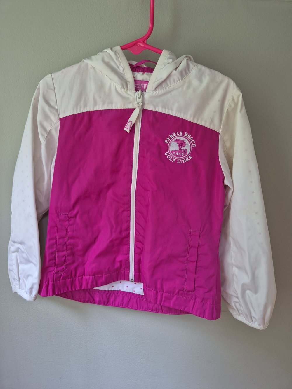 Garb Girls Pebble Beach Pink & White Hooded Jacket Windbreaker 4T
